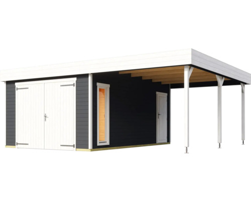 Holzgarage mit Vordach, Doppeltür und Seitentür