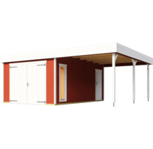 Garage en bois avec abri de voiture et double porte