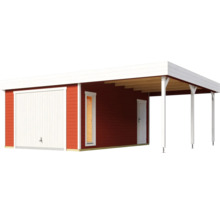 Garage en bois avec abri de voiture et porte latérale