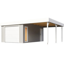 Garage avec carport en bois avec porte de garage et porte