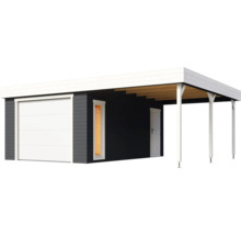 Garage avec remise à outils et abri de voiture en bois