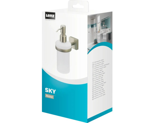 Distributeur de savon Lenz Sky nickel dans son emballage