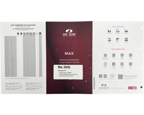 Informations sur les produits Dickson Solar Fabrics concernant les tissus de stores, les applications et les caractéristiques de performance