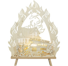 Dekorative Lichterbogen Szene mit Feuerwehrhaus und Einsatzfahrzeug