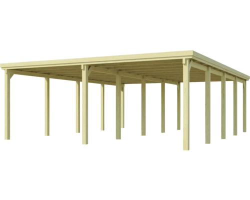 Carport en bois avec plusieurs poteaux pour couvrir les véhicules