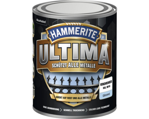 Laque de protection pour métaux Hammerite Ultima Ral 9016 blanc signalisation brillant 750 ml