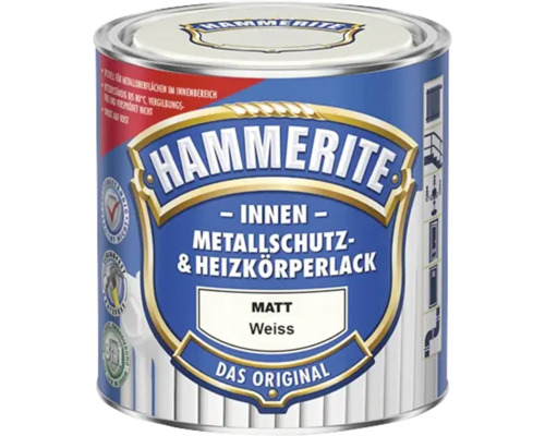 HAMMERITE Metallschutz- und Heizkörperlack auf Wasserbasis matt weiß 500 ml