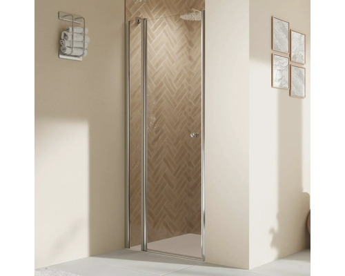 Porte de douche dans niche avec porte pivotante avec partie fixe