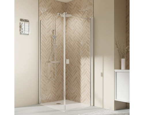 Paroi latérale pour porte de douche BREUER Elana 2.0 100 x 200 cm couleur du profilé carré argent décor de vitre verre transparent butée de paroi latérale à gauche