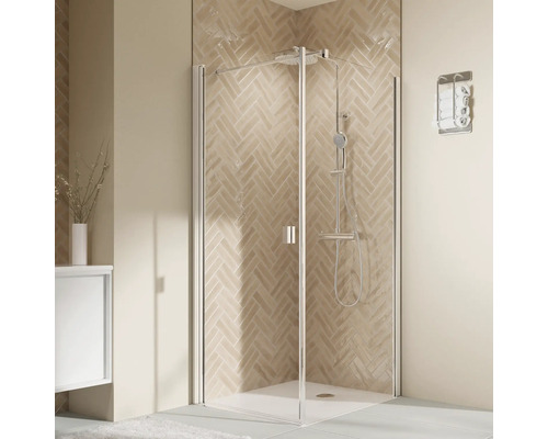 Paroi latérale pour porte de douche BREUER Elana 2.0 100 x 200 cm couleur du profilé carré chrome décor de vitre verre transparent butée de paroi latérale à droite