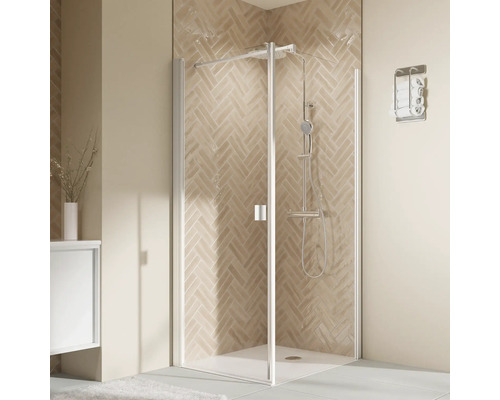 Paroi latérale pour porte de douche BREUER Elana 2.0 100 x 200 cm couleur du profilé carré blanc décor de vitre verre transparent butée de paroi latérale à droite