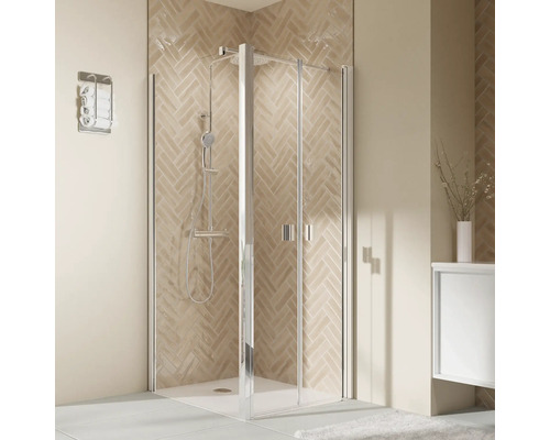 Paroi latérale pour porte de douche BREUER Elana 2.0 90 x 200 cm couleur du profilé carré chrome décor de vitre verre transparent butée de paroi latérale à gauche