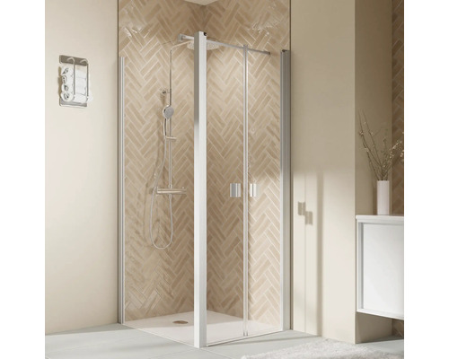 Paroi latérale pour porte de douche BREUER Elana 2.0 100 x 200 cm couleur du profilé carré blanc décor de vitre verre transparent butée de paroi latérale à gauche