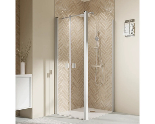 Paroi latérale pour porte de douche BREUER Elana 2.0 100 x 200 cm couleur du profilé carré blanc décor de vitre verre transparent butée de paroi latérale à droite