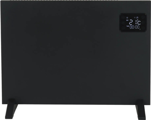 Schwarzer Heizkörper mit Display und Standfüßen