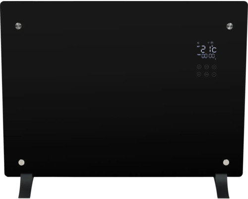 Schwarze Glasheizung mit digitaler Anzeige