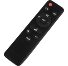 Télécommande noire avec différents boutons.