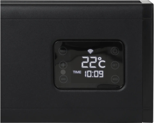Thermostat noir avec affichage numérique de la température et de l''heure