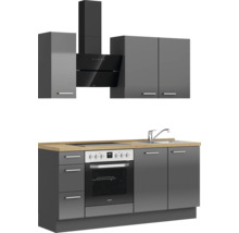 Cuisine complète NOBILIA sans appareils Urban 180 cm gris ardoise soie haute brillance prémontée variante gauche 4004539008984