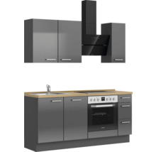 Cuisine complète NOBILIA sans appareils Urban 180 cm gris ardoise soie haute brillance prémontée variante droite 4004539008946