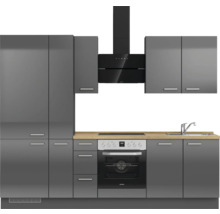 Cuisine complète NOBILIA sans appareils Urban 270 cm gris ardoise soie haute brillance prémontée variante gauche 4004539009301