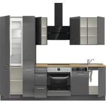 Cuisine complète NOBILIA sans appareils Urban 270 cm gris ardoise soie haute brillance prémontée variante gauche 4004539009301