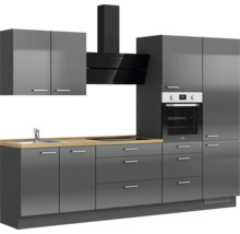 Cuisine complète NOBILIA sans appareils Urban 300 cm gris ardoise soie haute brillance prémontée variante droite 4004539009424