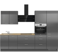 Cuisine complète NOBILIA sans appareils Urban 300 cm gris ardoise soie haute brillance prémontée variante droite 4004539009424