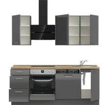 Cuisine complète NOBILIA sans appareils Urban 210 cm gris ardoise soie haute brillance prémontée variante gauche 4004539009066