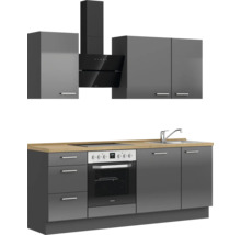 Cuisine complète NOBILIA sans appareils Urban 210 cm gris ardoise soie haute brillance prémontée variante gauche 4004539009066