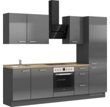 Cuisine complète NOBILIA sans appareils Urban 270 cm gris ardoise soie haute brillance prémontée variante droite 4004539009349