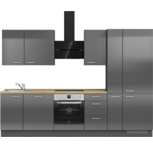 Cuisine complète NOBILIA sans appareils Urban 300 cm gris ardoise soie haute brillance prémontée variante droite 4004539009509