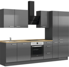 Cuisine complète NOBILIA sans appareils Urban 300 cm gris ardoise soie haute brillance prémontée variante droite 4004539009509