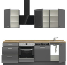 Cuisine complète NOBILIA sans appareils Urban 240 cm gris ardoise soie haute brillance prémontée variante gauche 4004539009141