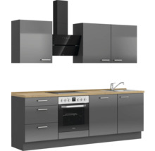 Cuisine complète NOBILIA sans appareils Urban 240 cm gris ardoise soie haute brillance prémontée variante gauche 4004539009141