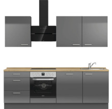 Cuisine complète NOBILIA sans appareils Urban 240 cm gris ardoise soie haute brillance prémontée variante gauche 4004539009141