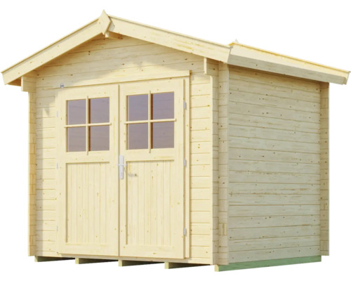 Abri de jardin en bois avec double porte et toit à deux pentes
