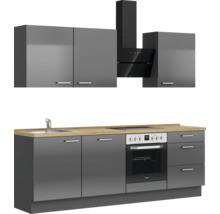 Cuisine complète NOBILIA sans appareils Urban 240 cm gris ardoise soie haute brillance prémontée variante droite 4004539009103