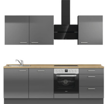 Cuisine complète NOBILIA sans appareils Urban 240 cm gris ardoise soie haute brillance prémontée variante droite 4004539009103