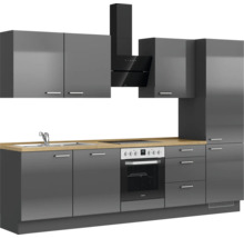 Cuisine complète NOBILIA sans appareils Urban 300 cm gris ardoise soie haute brillance prémontée variante droite 4004539009585