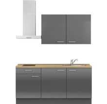 Cuisine complète NOBILIA sans appareils Urban 180 cm gris ardoise soie haute brillance prémontée variante gauche 4004539009004