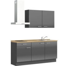 Cuisine complète NOBILIA sans appareils Urban 180 cm gris ardoise soie haute brillance prémontée variante gauche 4004539009004