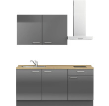 Cuisine complète NOBILIA sans appareils Urban 180 cm gris ardoise soie haute brillance prémontée variante droite 4004539008960