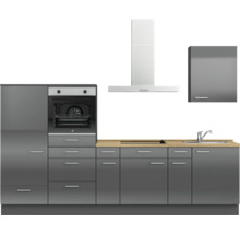 Cuisine complète NOBILIA sans appareils Urban 300 cm gris ardoise soie haute brillance prémontée variante gauche 4004539009486