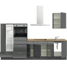 Cuisine complète NOBILIA sans appareils Urban 300 cm gris ardoise soie haute brillance prémontée variante gauche 4004539009486