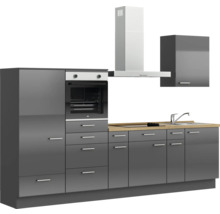 Cuisine complète NOBILIA sans appareils Urban 300 cm gris ardoise soie haute brillance prémontée variante gauche 4004539009486