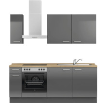 Cuisine complète NOBILIA sans appareils Urban 210 cm gris ardoise soie haute brillance prémontée variante gauche 4004539009080