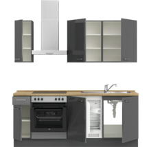 Cuisine complète NOBILIA sans appareils Urban 210 cm gris ardoise soie haute brillance prémontée variante gauche 4004539009080