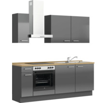 Cuisine complète NOBILIA sans appareils Urban 210 cm gris ardoise soie haute brillance prémontée variante gauche 4004539009080