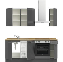 Cuisine complète NOBILIA sans appareils Urban 210 cm gris ardoise soie haute brillance prémontée variante droite 4004539009042